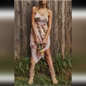 NWT Free People Pink Floral Lace Midi Slip Dress XL Boho Fairycore Whimsy Sexy